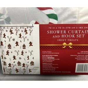 Shower Curtain And Hooks Set Sweet Treats Gingerbread Holidays Christmas